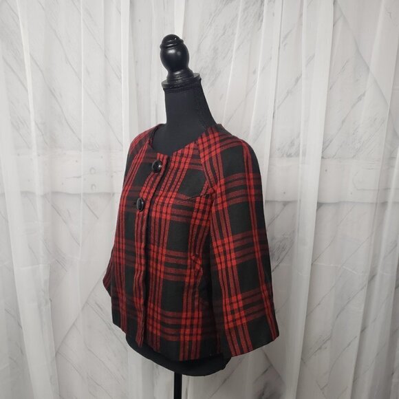 Larry Levine Red Black Plaid Classic Retro Goth Punk Short Blazer Preppy 6 - Picture 8 of 12